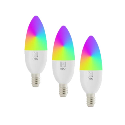 Immax NEO LITE Smart 3x žiarovka LED E14 6W RGB+CCT farebná a biela, stmievateľná, WiFi, C37, Beacon